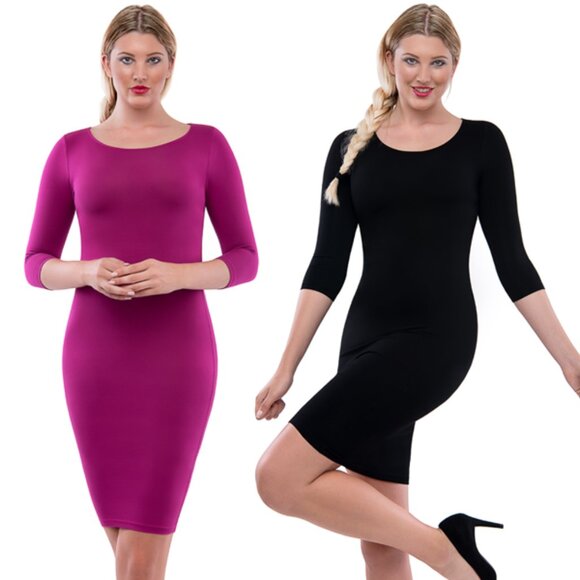 NWT Classic Slim Fit 3/4 Sleeve Dress Charcoal Medium - Picture 3 of 7